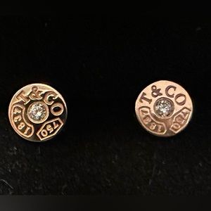 Tiffany & Co Rose Gold 1837 Circle Stud Earrings with Diamonds